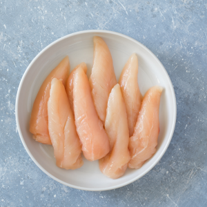 a pic of raw chicken tenders for the Sesame Chicken Recipe with a Healthy Twist blog