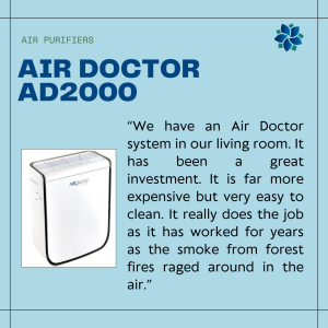 an image with the text Air Doctor AD2000 and text describing the benefits of the machine