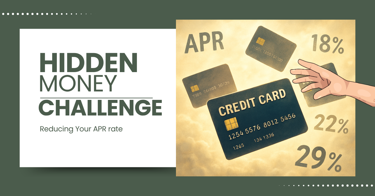 Image of credit cards and text that reads Hidden Money Challenge